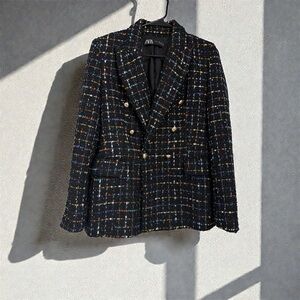 Zara Women's Multicolor Tweed Blazer